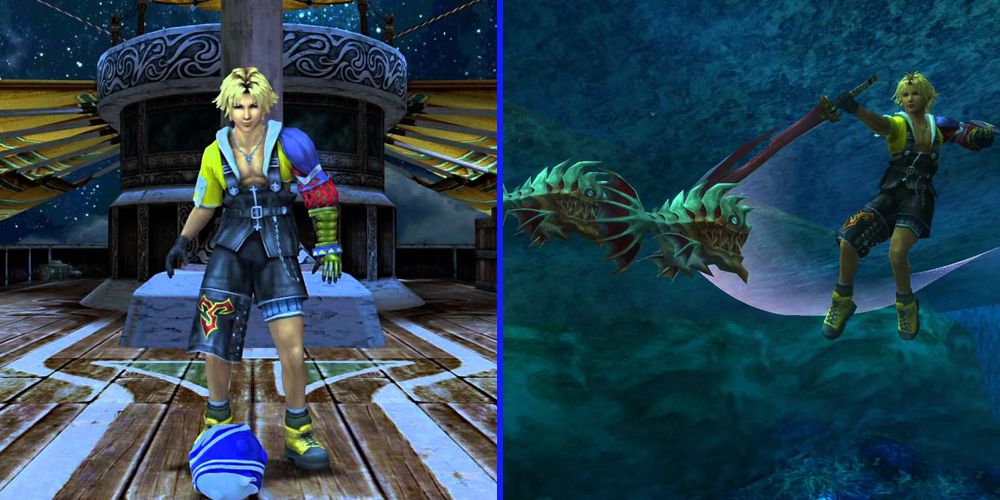 Tidus from Final Fantasy X, but underwater