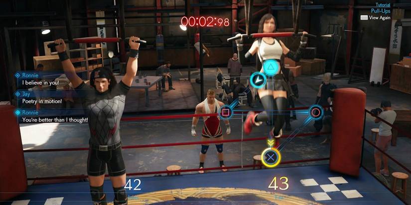 Tifa doing pull-ups from Final Fantasy VII Remake