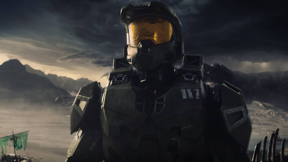 Master Chief standing in front of Viking ships