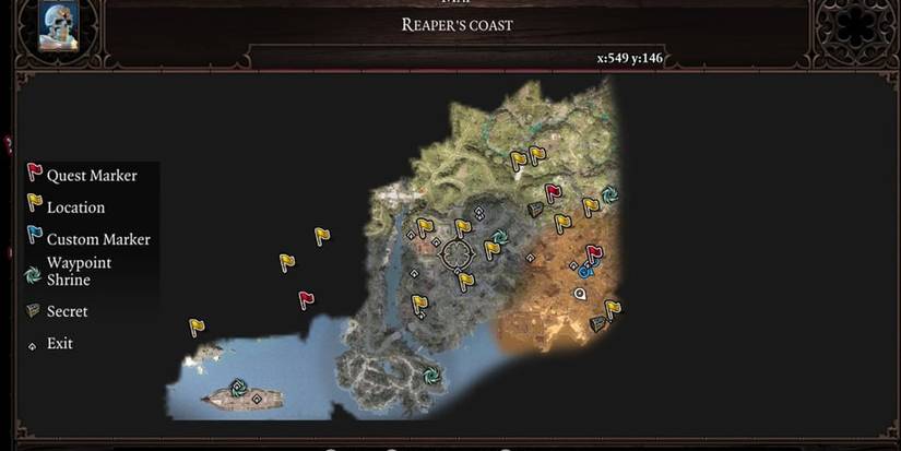 A halfway filled map with various key points - DND tips from Divinity Original Sin 2