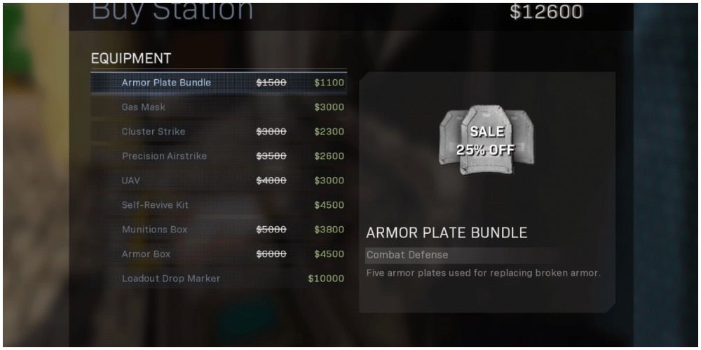 A player looking at the Armor Plate Bundle in the buy station