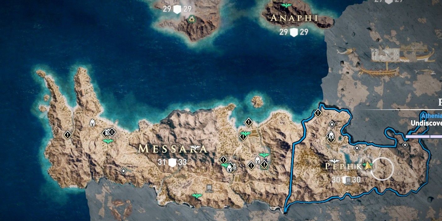 Location of Pephka and Messara on the map in Assassin's Creed Odyssey