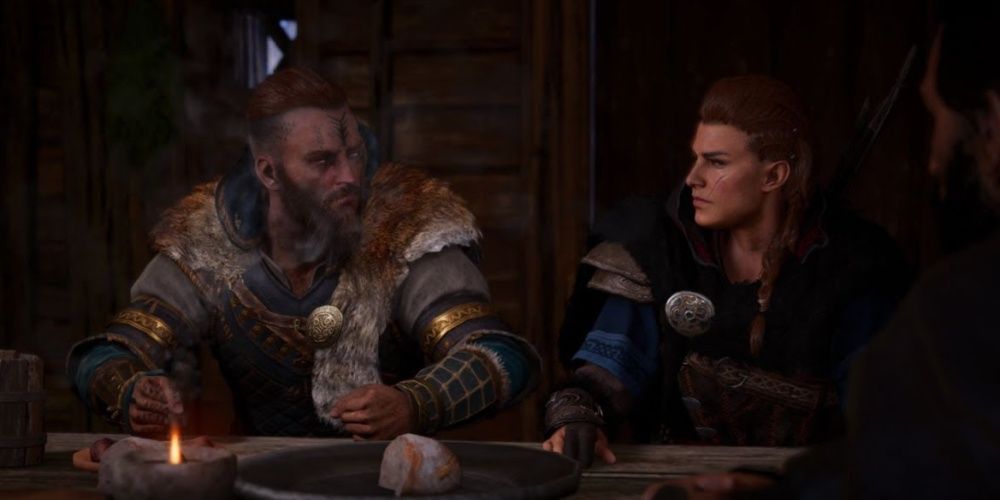 Assassins Creed Valhalla Eivor Eating Next To Sigurd