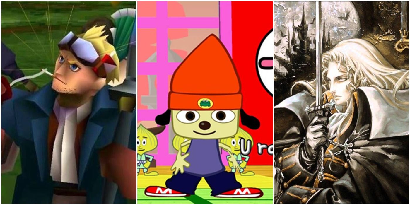 images of PS1 game characters including Cid Highwind, Parappa the Rapper, and Alucard