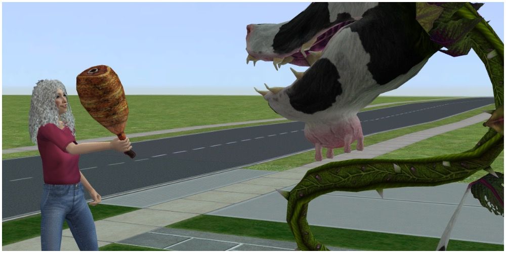 A Sim about to feed the cowplant