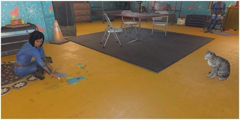 Erin and her cat, Ashes, in Vault 81