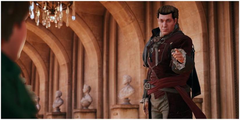 Charles Dorian pointing at his son Arno