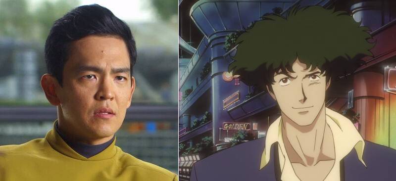 Split Image of John Cho and the character he will play in Cowboy Bebop Spike Spiegel
