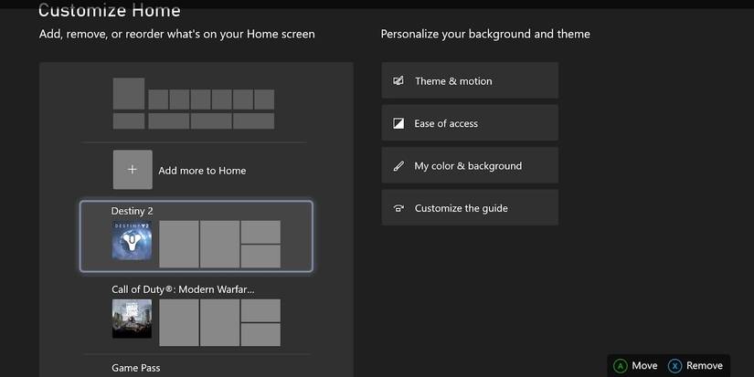 Customize home screen xbox