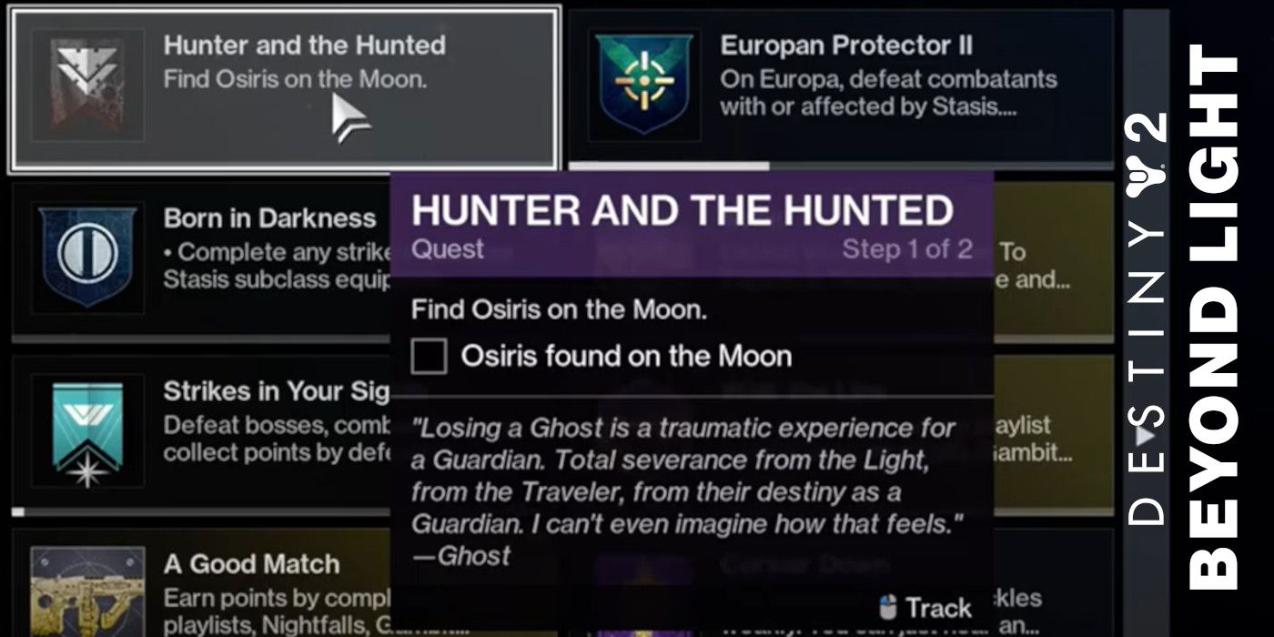 Where is Osiris on the Moon in the Beyond Light Mission Hunter and the Hunted quest