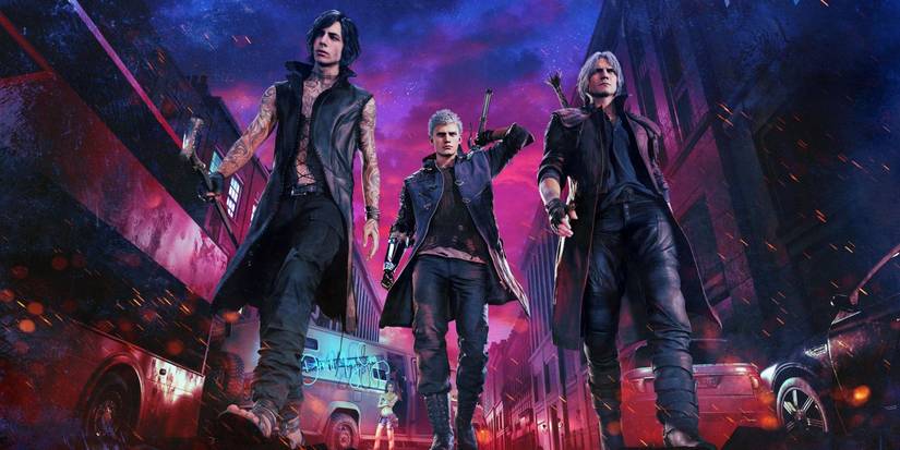 Three characters walking in Devil May Cry 5