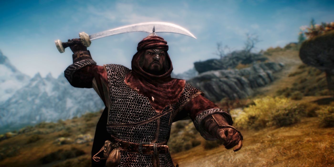 Skyrim Redguard Attacking with a sword
