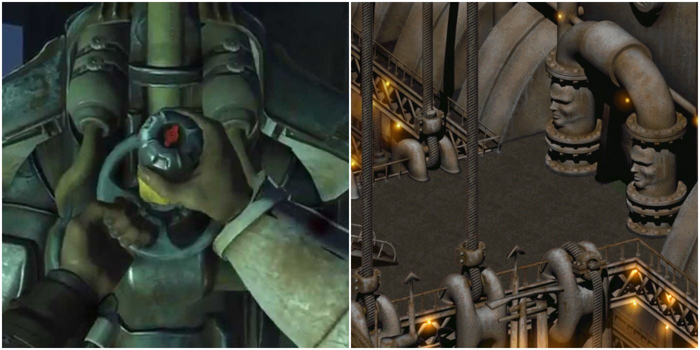 images of a fusion core and a water oil rig from Fallout