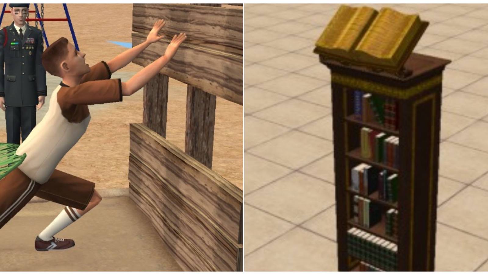 A Sim running on the training course and the golden bookcase awards