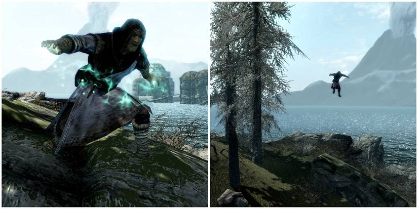 The wizard getting ready to fly and then falling to his death