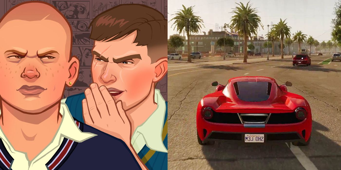 (Left) Bully promotional image of Gary and Jimmy (Right) Watch Dogs 2 driving gameplay