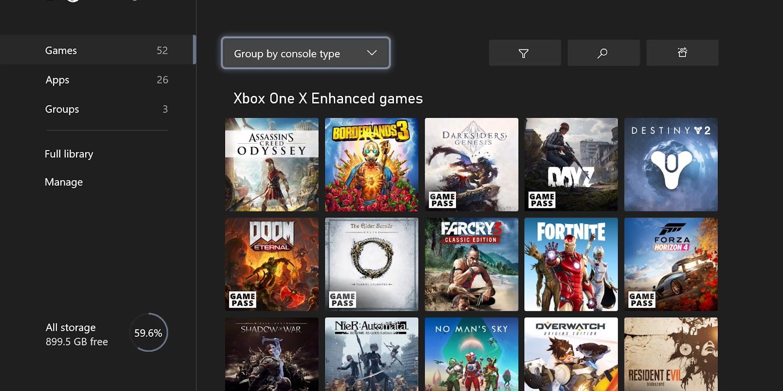 xbox Games sorted by console