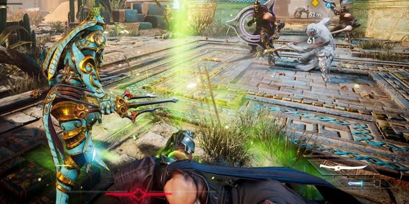 Godfall Valorian Knight With Sai Weapon Against Two Enemies