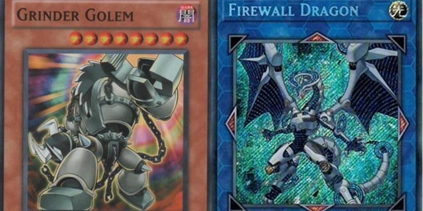 Grinder Golem and Firewall Dragon TCG artwork