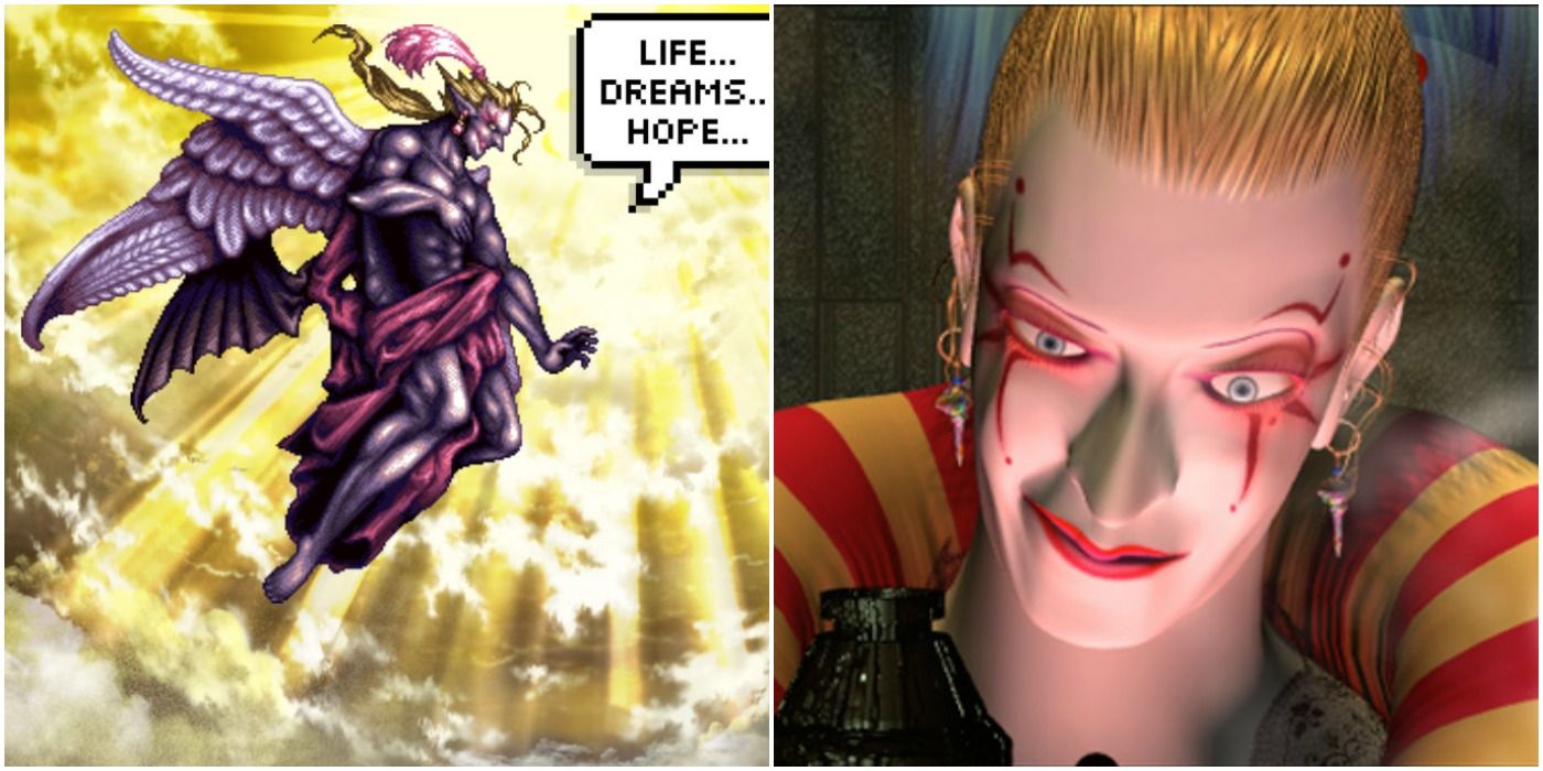 image of the final boss Kefka sprite and cinematic Kefka from Final Fantasy VI