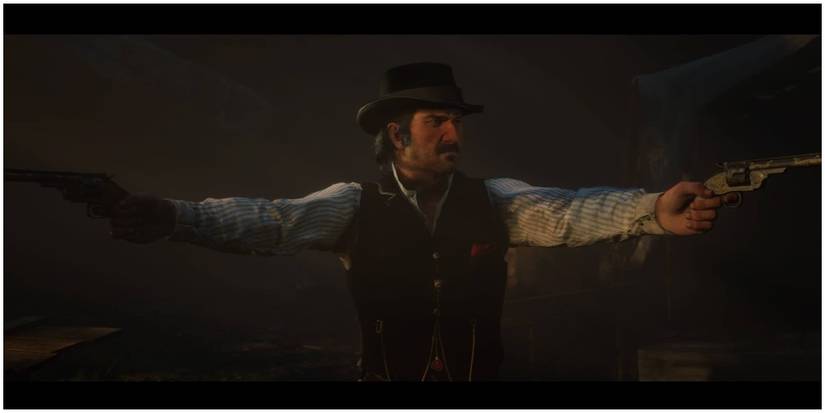 The cutscene where Dutch aims weapons at his former friends