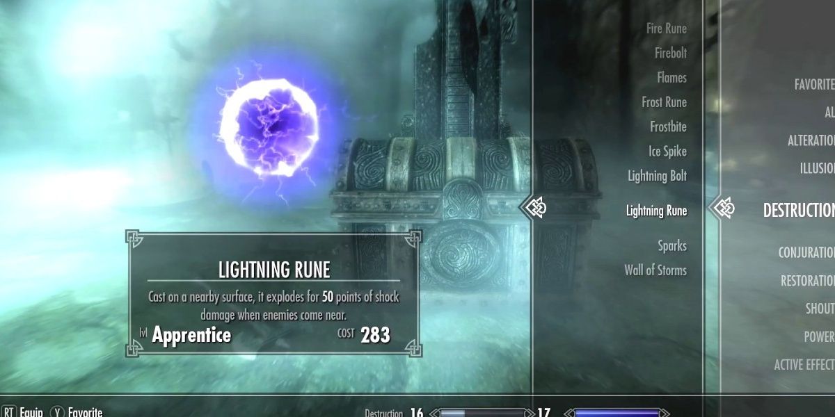Lightning Rune Selected in Magic Menu