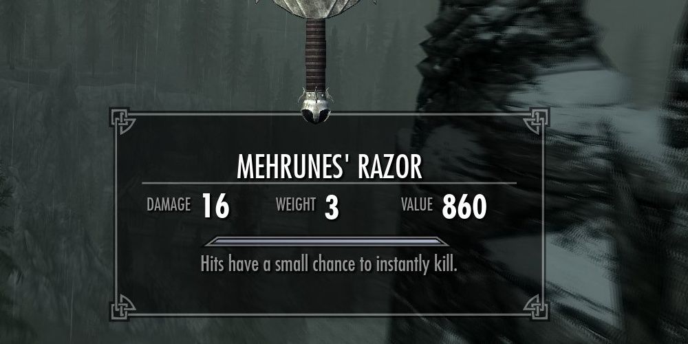 The Stat Block Of Mehrune's Razor Highlighted