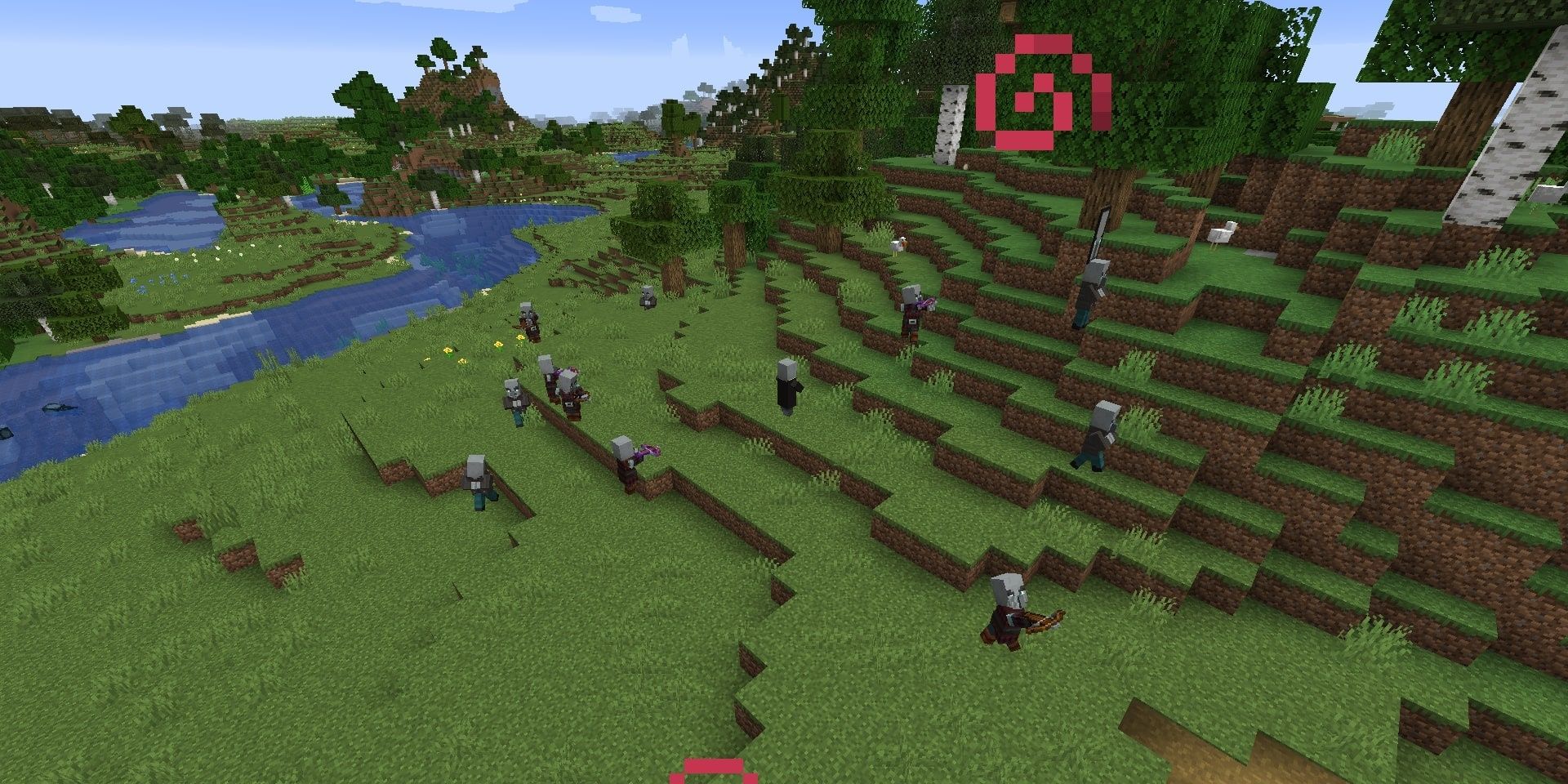 A field of illagers in Minecraft
