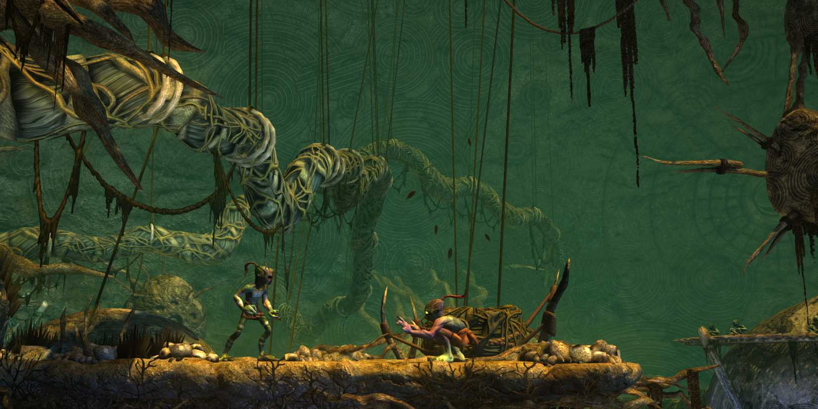 Platformer Oddworld Abe's Oddysee New N Tasty - characters facing one another