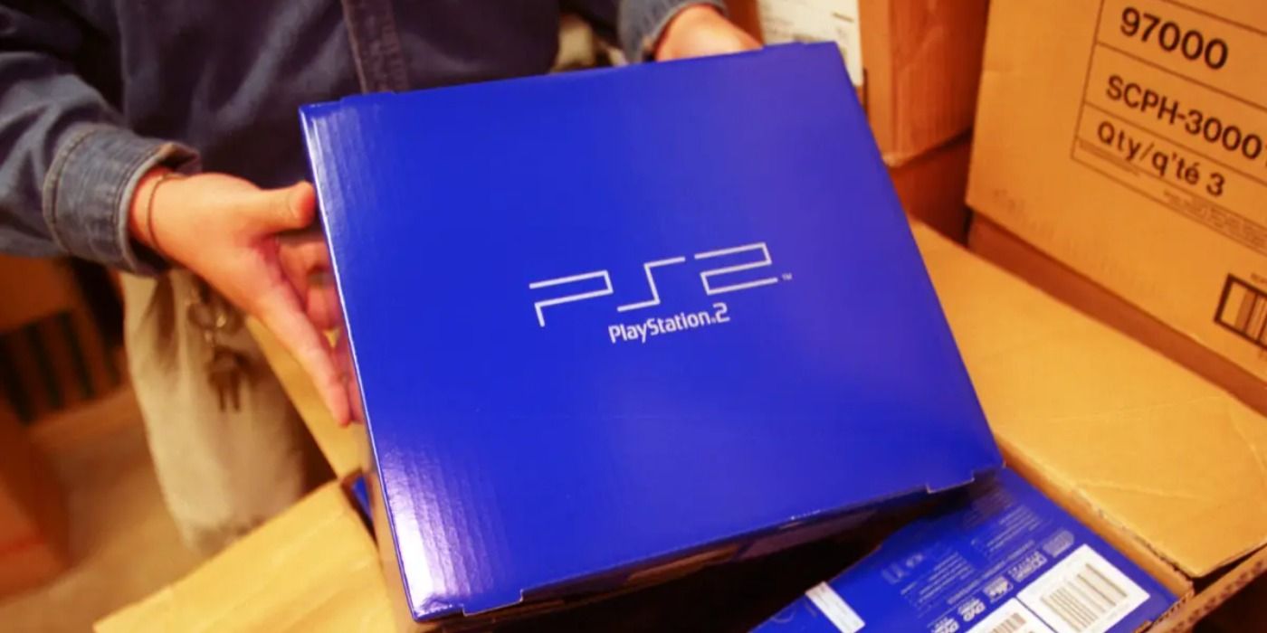image of a person presenting the PS2 packing box
