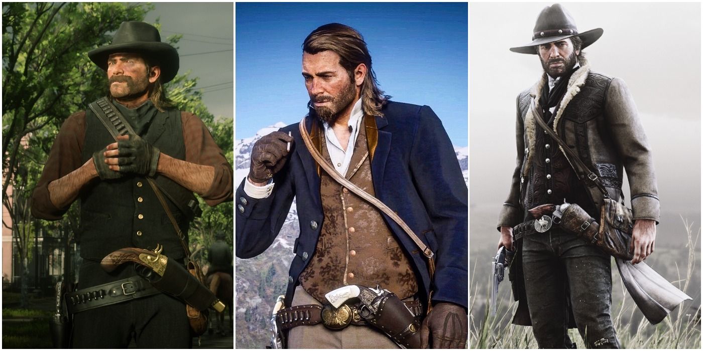 image of Arthur Morgan from Red Dead Redemption 2 in different outfits