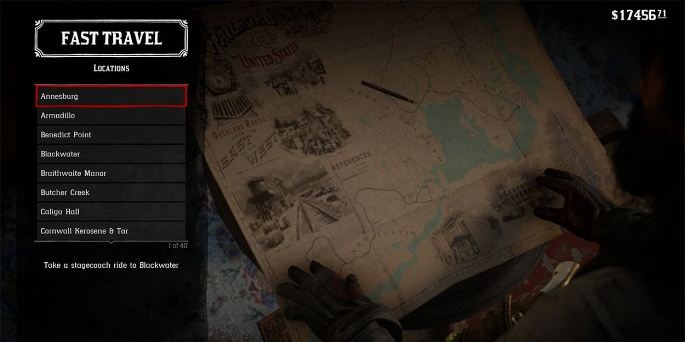 image of the Fast Travel UI in Red Dead Redemption 2