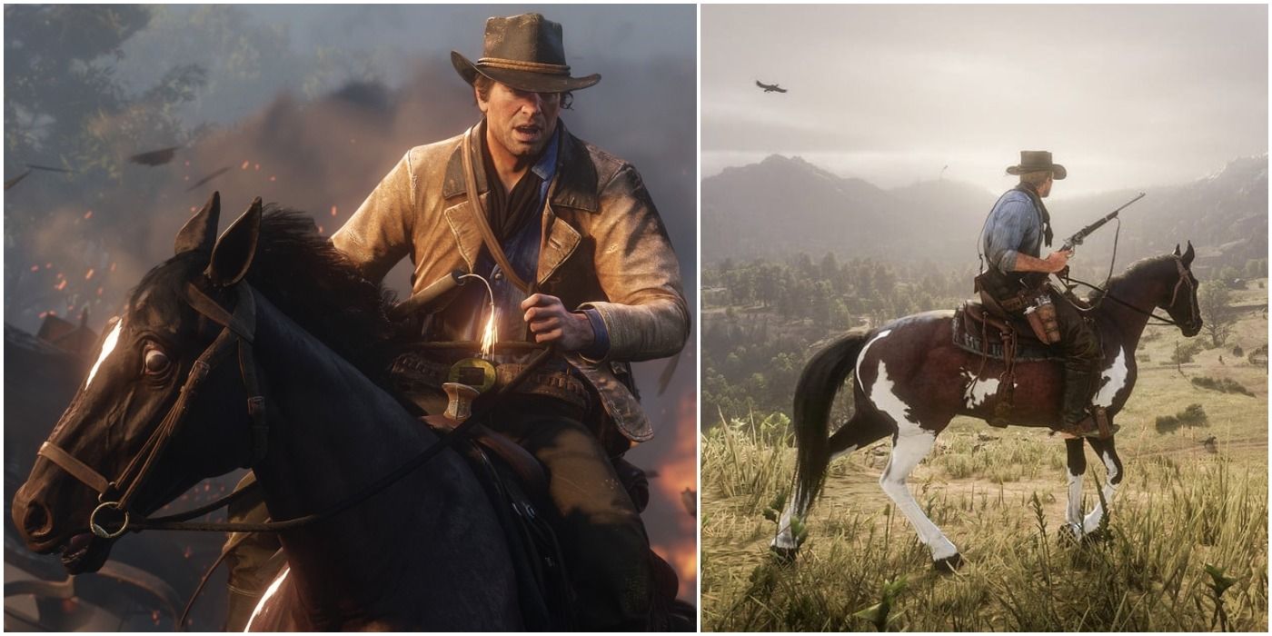 image of Arthur Morgan riding horses in Red Dead Redemption 2