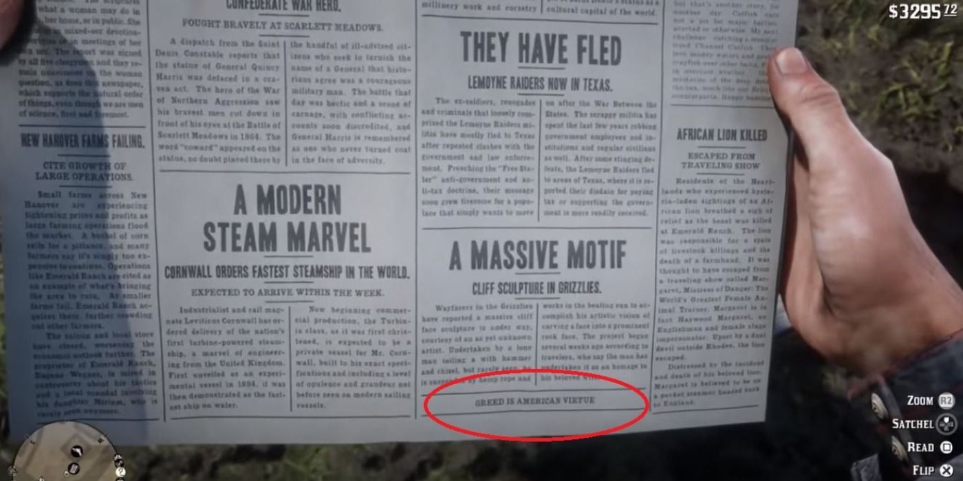 image of cheat codes in newspapers from Red Dead Redemption 2