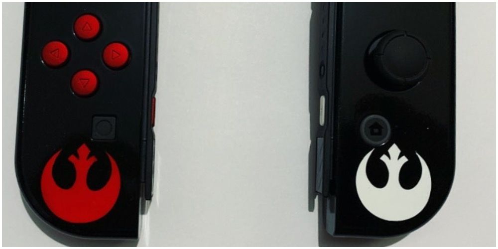 Nintendo Switch joycons with the Rebel Alliance logo
