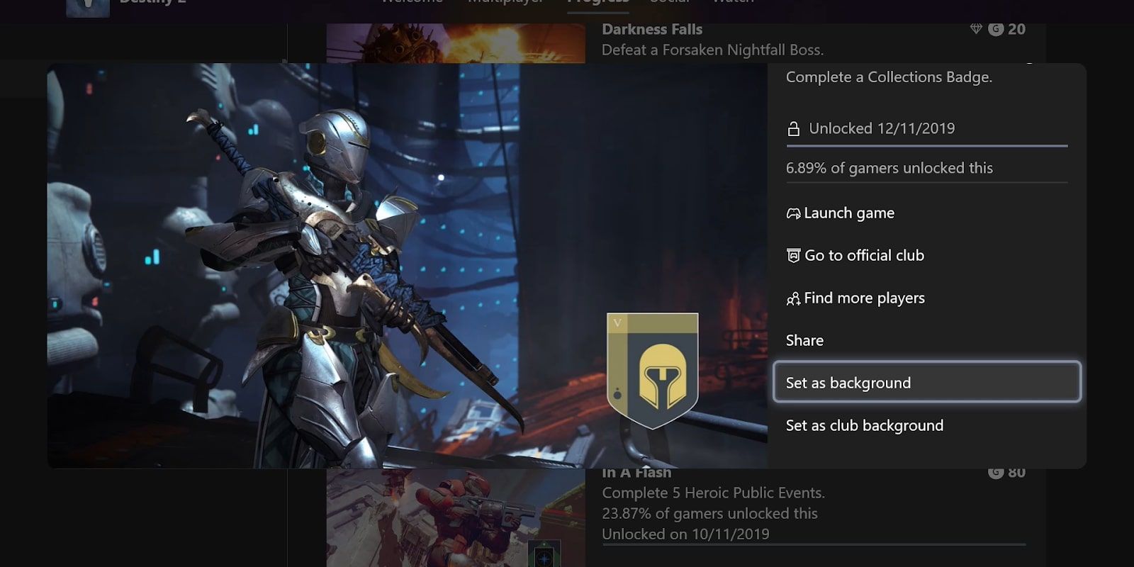 Set achievement art as background Xbox
