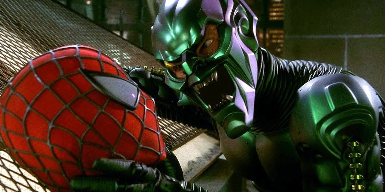 Spider-Man 2002 confrontation on roof with Green Goblin