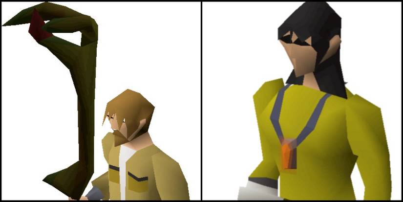 A mud battlestaff and amulet from Old School Runescape