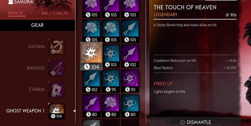 Sticky Bomb in the Ghost Weapon section - Ghost of Tsushima Legends Samurai Guide