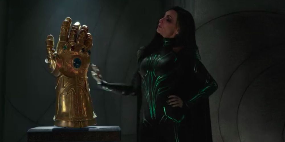 Hela shoves the fake Infinity Gauntlet in Thor: Ragnarok