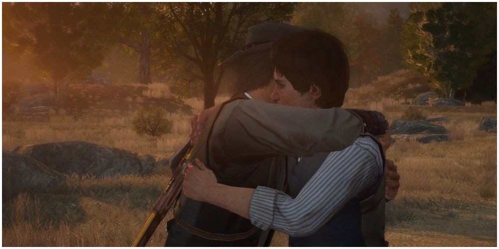 Джон обнимает Джека на ранчо