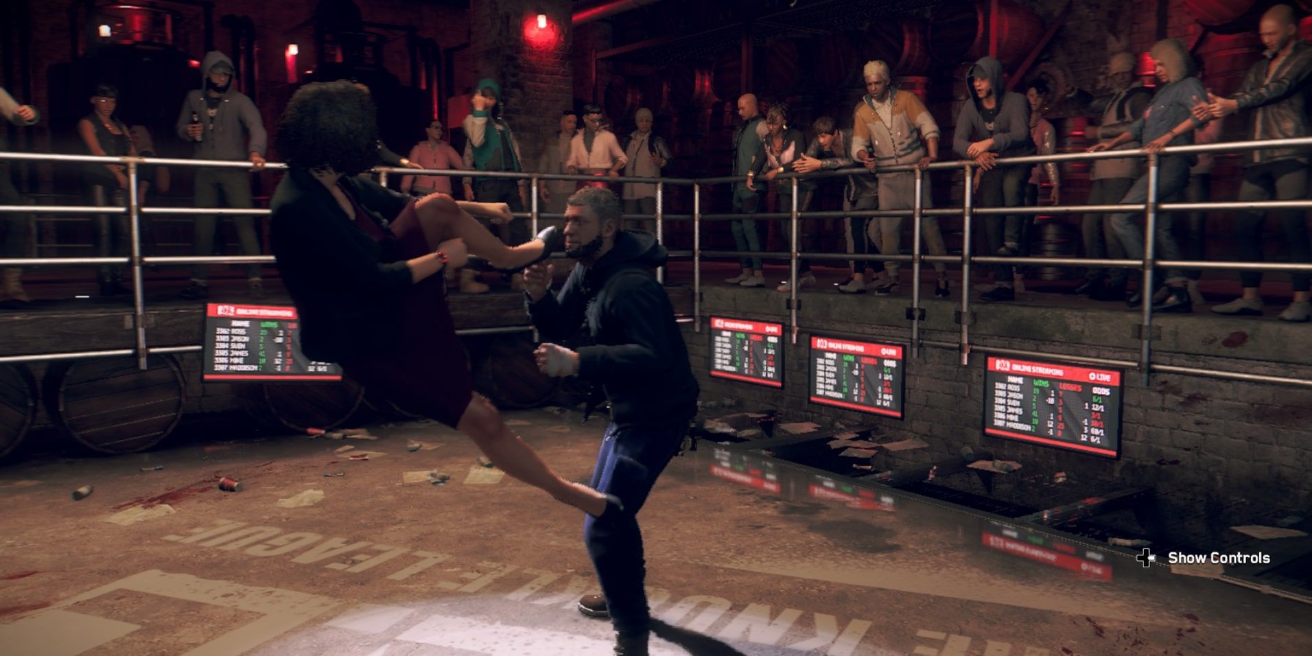 Watch Dogs Legion bare knuckle boxing lady kicking guy in face