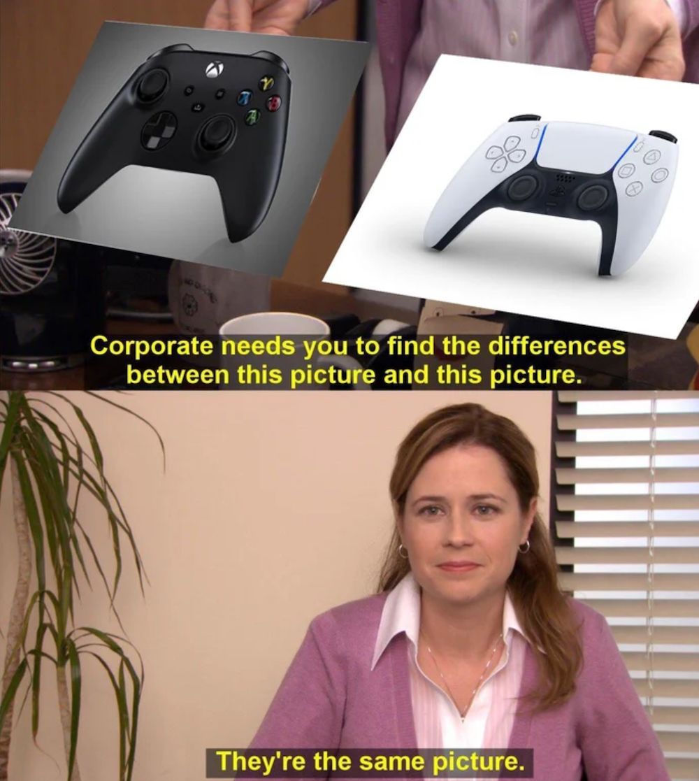Xbox and PS5 controller meme copy