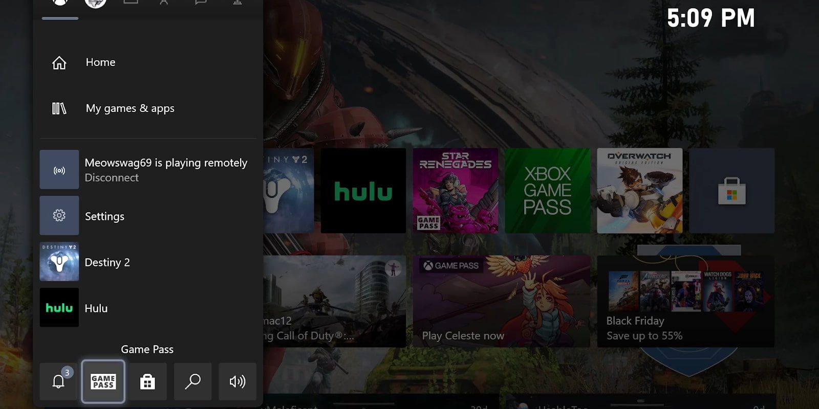 Xbox guide quickly go to game pass