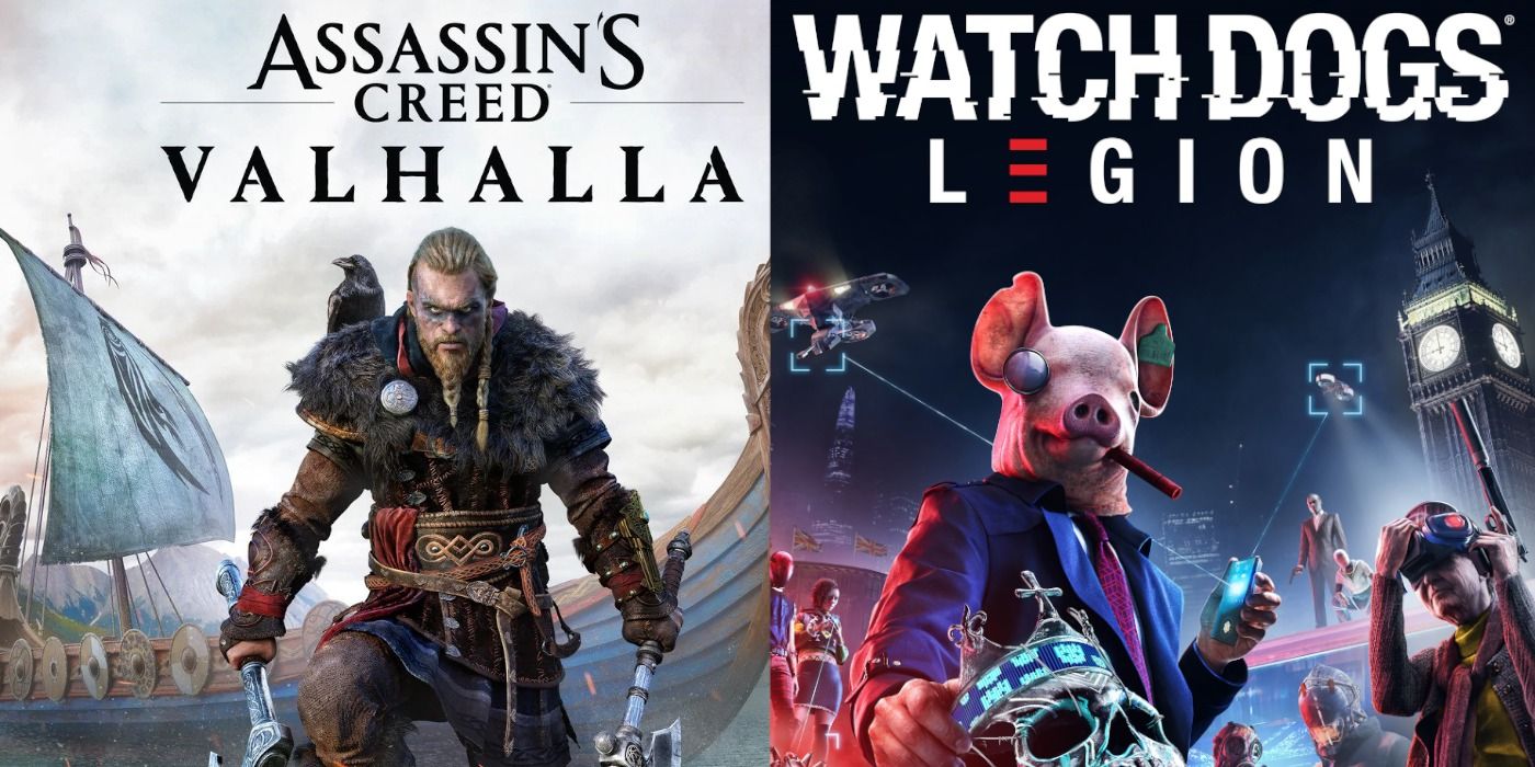 assassins creed valhalla and watch dogs legion box art together