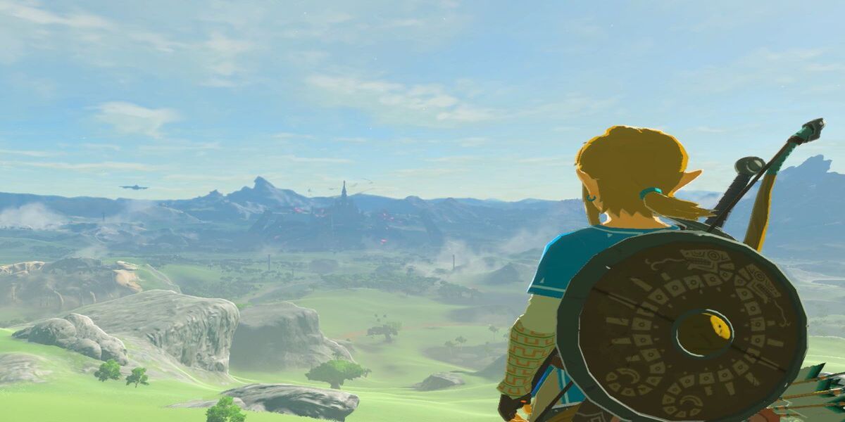 Breath of the Wild, link looking out at Hyrule