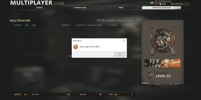 call of duty crash error