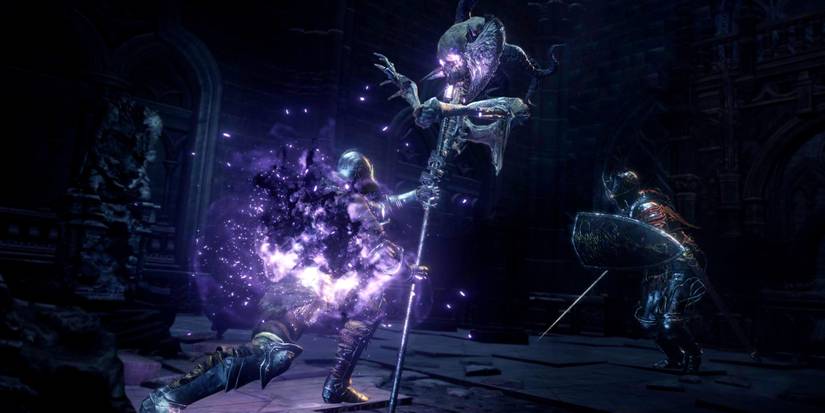 skeletal mace that glows purple