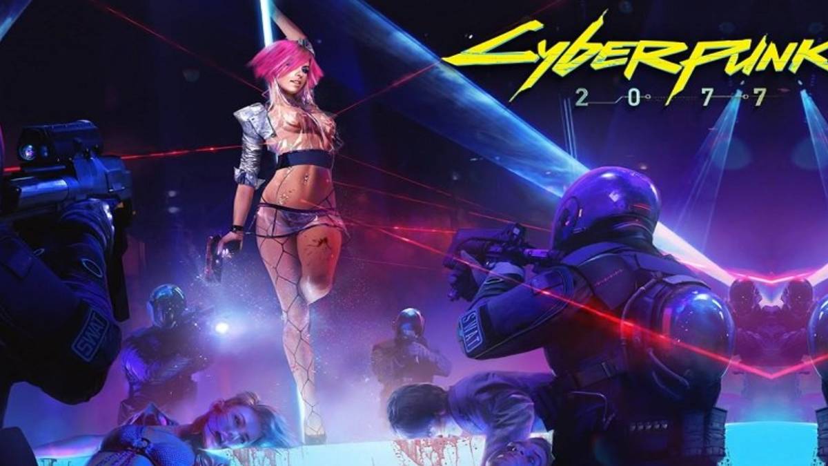 cyberpunk 2077 female stripper surrounding by soldiers