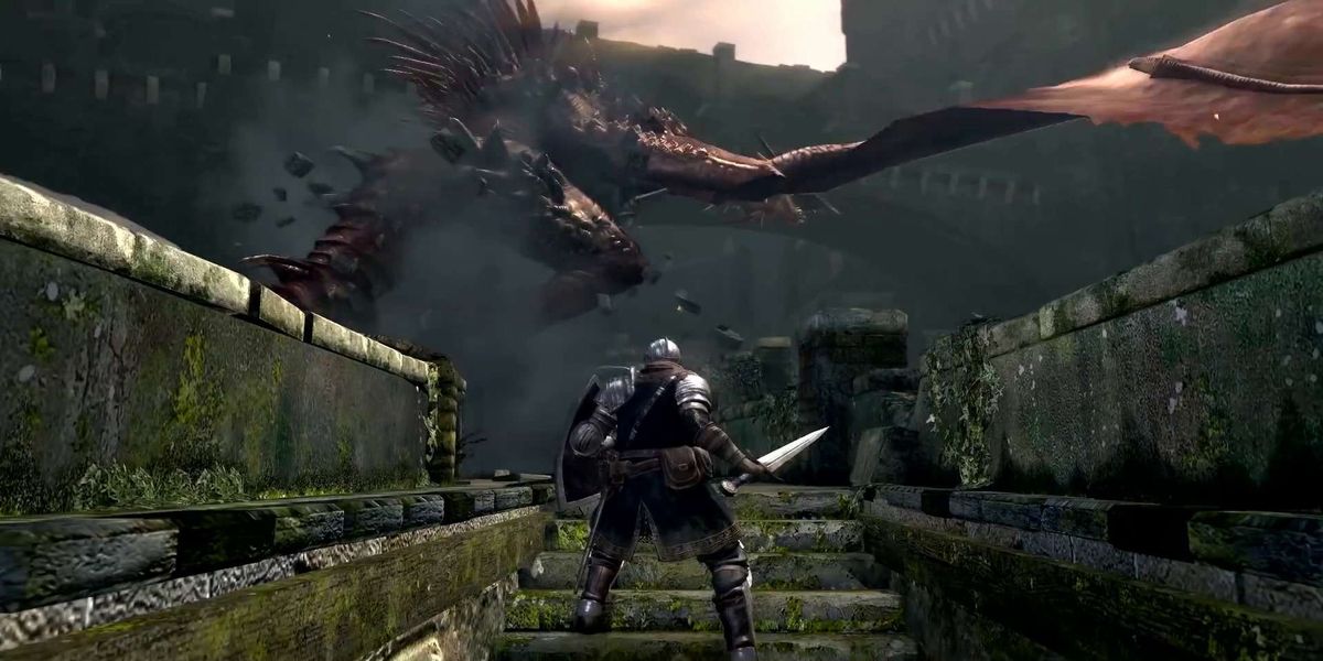 Dark Souls 1 PC gameplay of player and dragon
